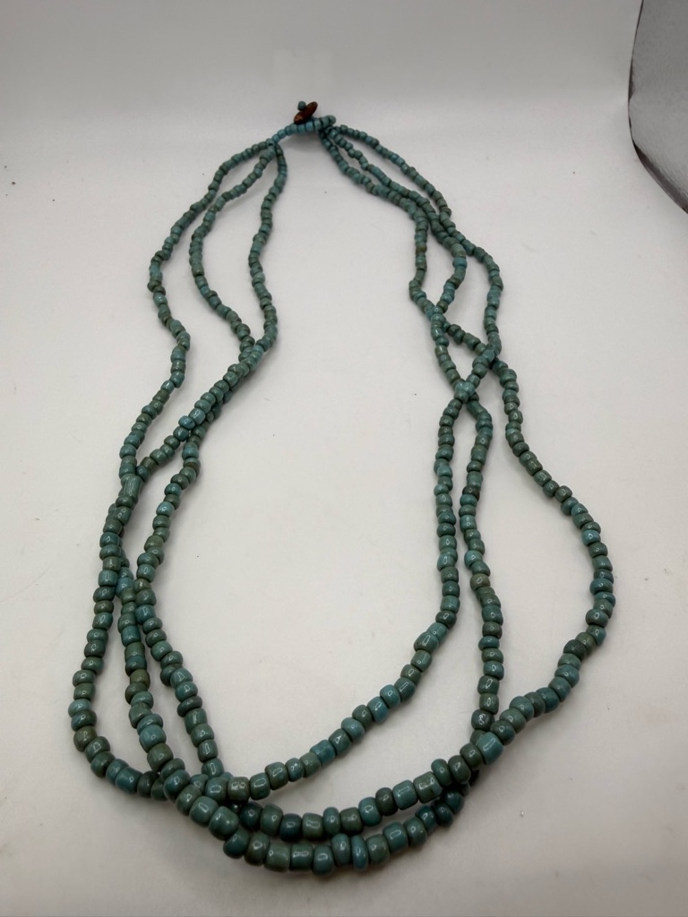 Boho Green Multi Strand Beaded Necklace 24” Button Closure